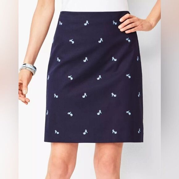 Talbots CANVAS COTTON A-LINE SKIRT EMBROIDERED SCOOTER NWT Blue Size 16 - Picture 4 of 14
